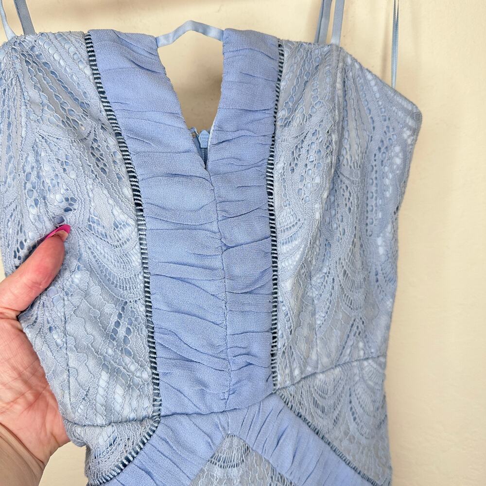 Harlyn Scallop Hem Lace Cocktail Sheath Bodycon Periwinkle Blue Dress Small - Picture 4 of 15